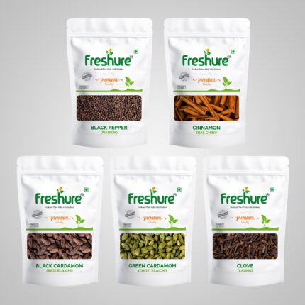 5 Spices Whole Combo | Black Pepper | Clove | Cinnamon | Black Cardamom | Green Cardamom | Freshure