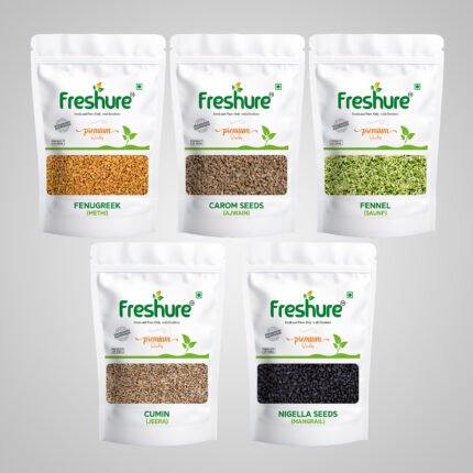 5 Spices Whole Combo | Fenugreek | Nigella | Cumin | Fennel | Ajwain | Panchforan Style | Freshure